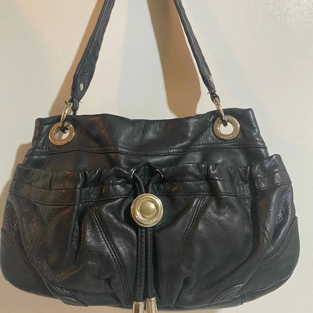 B.Makowsky black leather satchel handbag